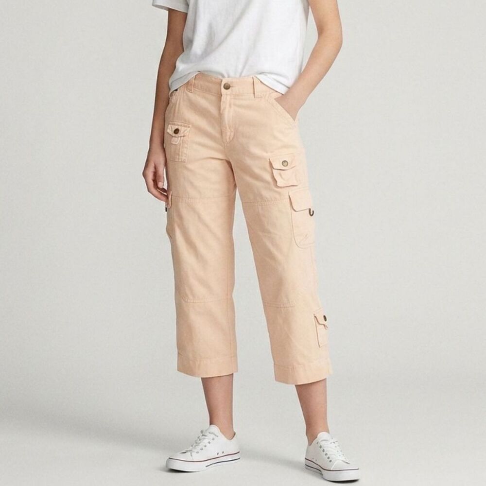 Lauren Ralph Lauren Cargo Capris Pants 8 Pink Peach Cotton Crop Utility Gorpcore